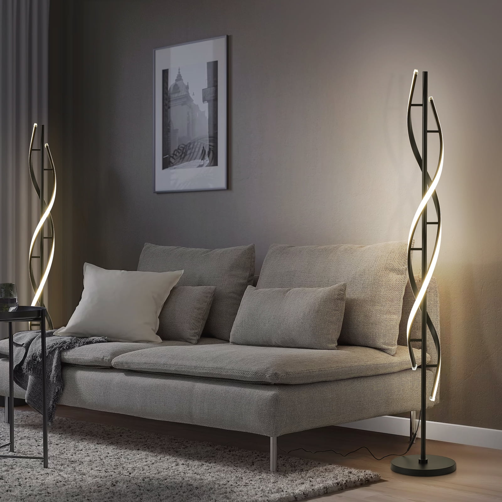 LED Spiral Floor Lamp 60 Inch Modern Floor Lamps Dimmable Black Standing Lamp 34W Contemporary Floor Lamps for Living Room Bedroom Kitchen Office