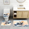 thumbnail image 4 of 4pcs Funny Cat Riding Shark Ocean Shower Curtain Set for Bathroom, 4 of 6