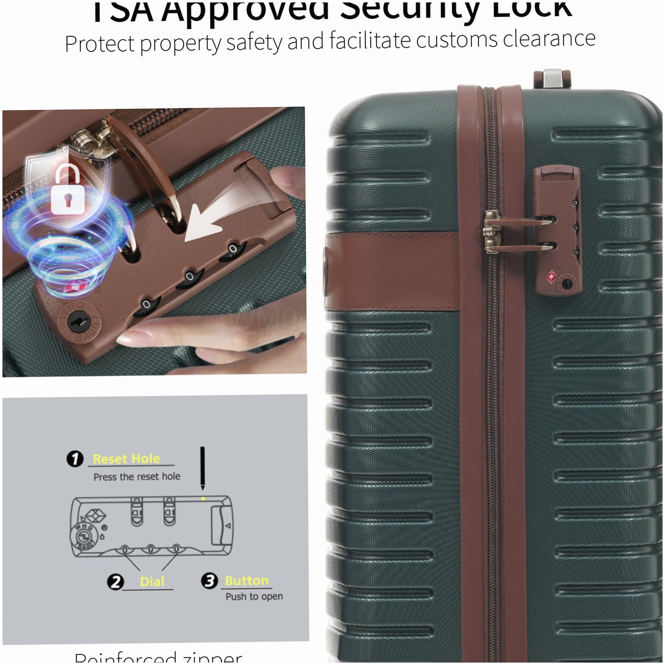 Airline Approved 20-Inch Green Hardshell Suitcase Set, 3-PC ABS Lightweight Luggage with 360° Wheels & TSA Lock