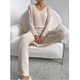 thumbnail image 3 of Women's 2 Piece Outfits Casual V Neck Knit Wide Leg Sweater Lounge Set Sweatsuit Pullover, 3 of 8