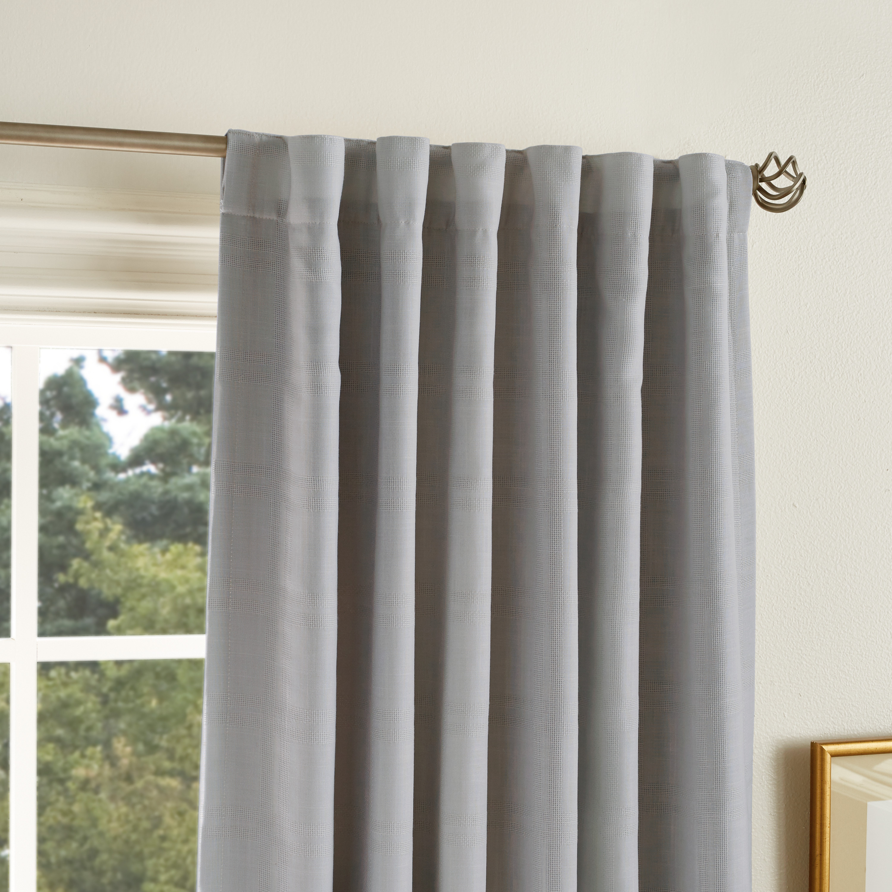 Bedford Woven Plaid 50"x84" Blackout Backtab Panel Pair Lined, Gray