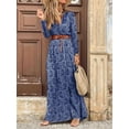 thumbnail image 4 of Vestido de mujer Estilo bohemio Ropa floral de manga larga Vestido largo con cuello en V de cintura alta para dama, Azul oscuro, 3XL Methold AP003994-18, 4 of 5