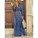 thumbnail image 3 of Sonducket Vestido de mujer Estilo bohemio Ropa de manga larga Ropa de dama Vestido maxi con cuello en V de cintura alta para dama Vestidos azul marino L, 3 of 5