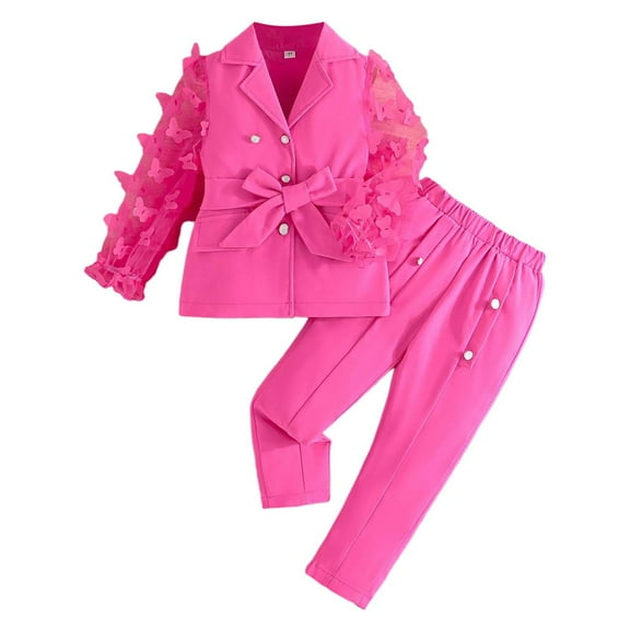 TEDOYE Girls Outfits Sets Autumn Long Sleeve Bow Chiffon Sleeves Pants Two Piece Suit For Toddler Kids Casual Daily Wear Leisure Wear, 5-6 Years