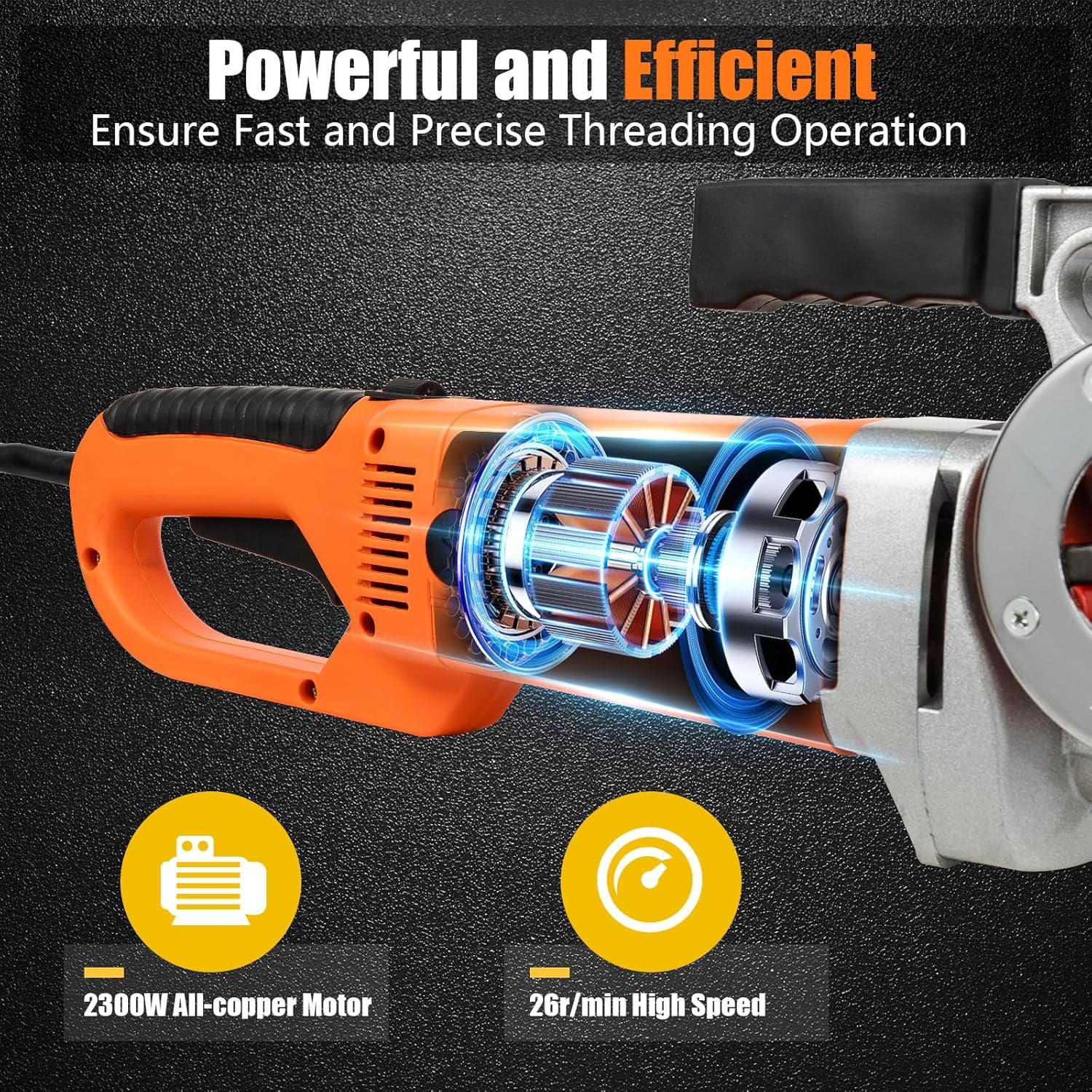 Electric Pipe Threading Tool, 2300W Pipe Threader Machine with 6 Dies 1/2"-2", Pipe Cutter Kit with Storage Box for Cutting Threads of Galvanized | Iron | PP | Aluminum | Steel Plastic Pipes
