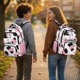 thumbnail image 3 of Pzuqiu Pink Cow Print Kids School Backpack 17 Inch Large Capacity Casual Bookbags Breathable Padded Straps Multiple Pockets for Teen Students Age 5-18 Daily Use, 3 of 7