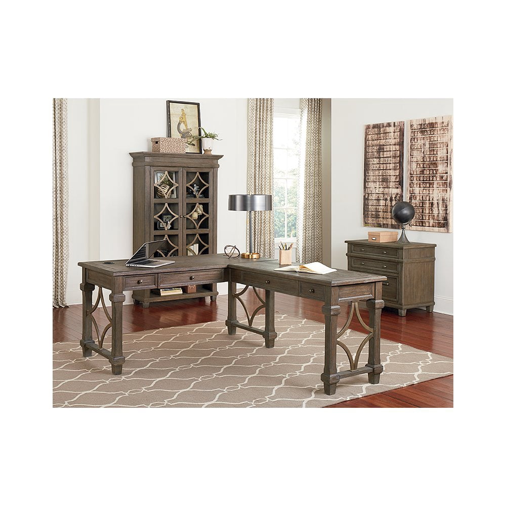 Martin Furniture Carson Wood Open L-Desk & Return Writing Table Office Desk Gray