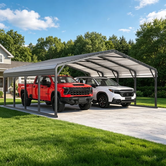 20x20/20x30/20x40Metal Carport with Galvanized Steel Roof, Heavy Duty Carport, Sturdy Metal Outdoor Carport Canopy, Truck, Boat and SUV