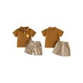thumbnail image 2 of Cjfdfy Toddler Baby Boy Thanksgiving Outfit Infant Baby Boys Summer Fall Clothes Turkey Embroidery Lapel Neck Button Short Sleeve Shirt and Plaid Shorts 2Pcs Set, 2 of 9