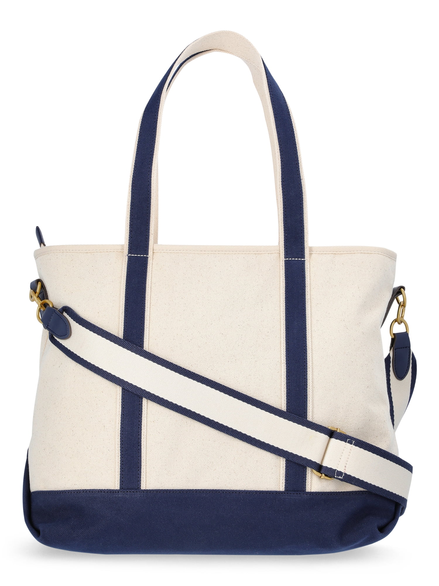 Free Assembly Women's Medium Canvas Tote, Natural/Navy
