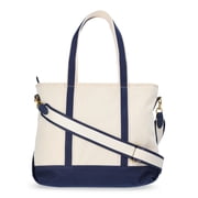 Free Assembly Women's Medium Canvas Tote, Natural/Navy