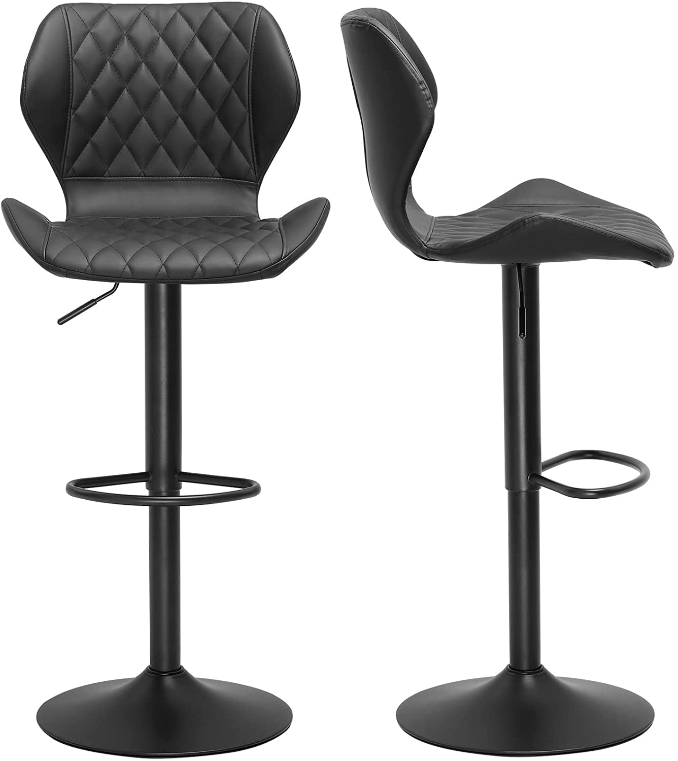 DICTAC Set of 2 PU Leather Bar Stools Adjustable Breakfast Swivel