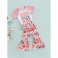 thumbnail image 3 of Bagilaanoe 2Pcs Little GirlS Outfits Cow Head Sunflower Print Short Sleeve Tops + Flared Pants for1-6T Kids, 3 of 8