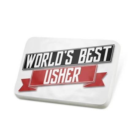 Porcelein Pin Worlds Best Usher Lapel Badge –