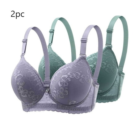 MLCDZ 2 Pack Lace Bras for Women Push Up Bralettes Full Coverage Corset Underwire Plus Size for Large Breasts with Support Sexy Minimizers Everyday Lingerie 2Pcs-Multicolor#14 42