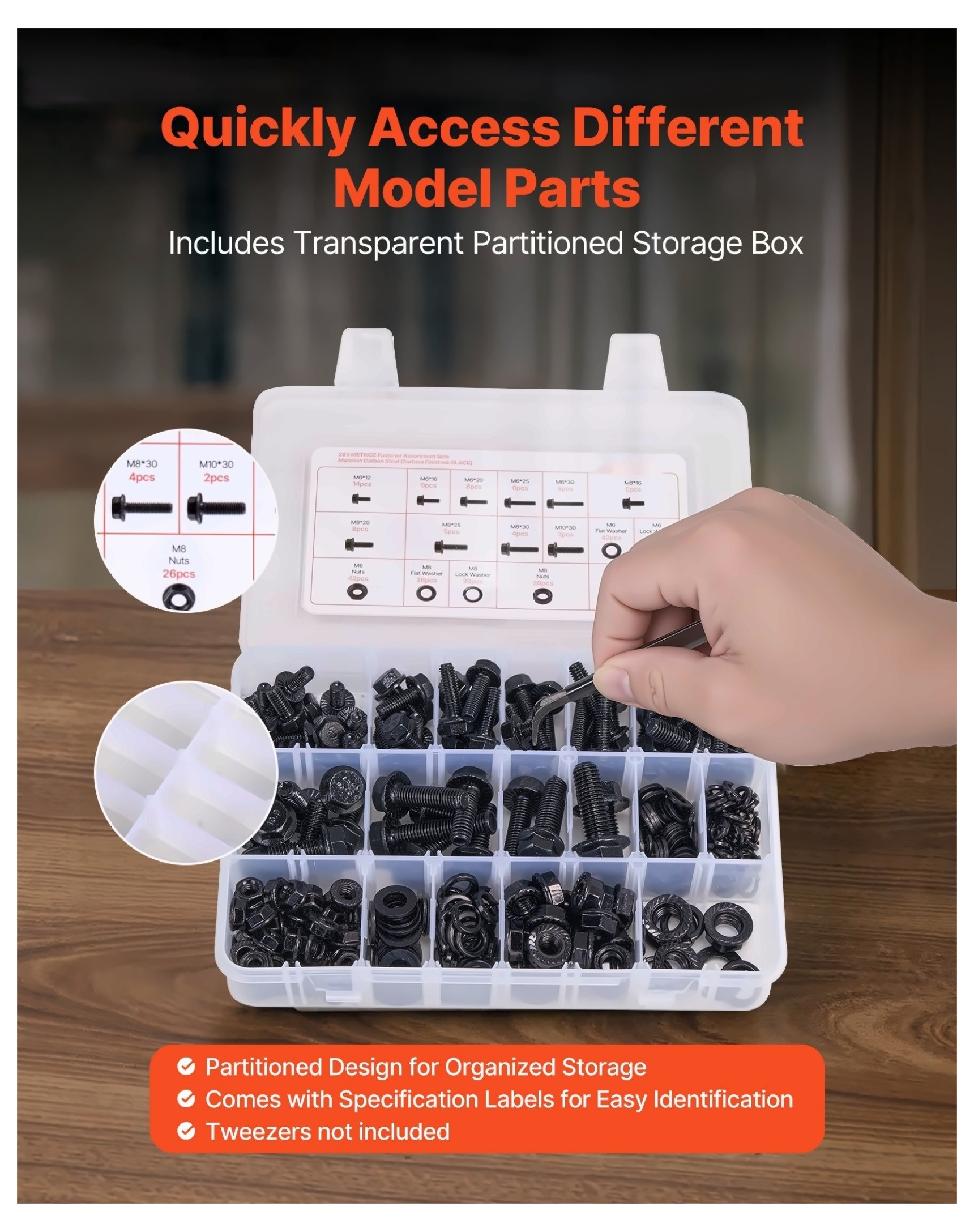 280 Pcs Metric Bolt Nut Assortment Kit - M6 M8 M10 Alloy Steel Fastener Set - Repair & DIY Hardware - Organized Storage Box Included