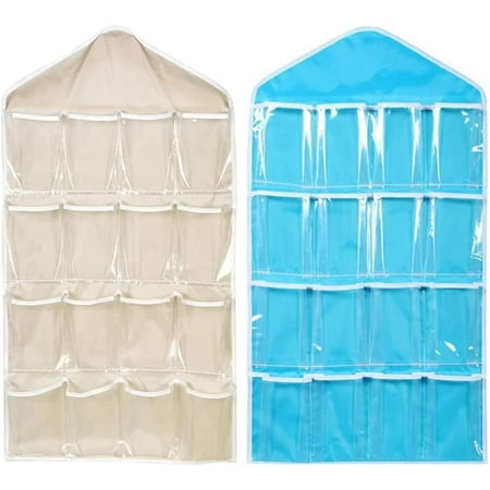 

Polyester Wall Hanging Wardrobe Storage Waterproof Door Hanging Storage Bag Shoe Rack Hanger Underwear Bra Socks Closet Storage Organizer With 16 Pockets for Bedroom Living Room Bathroom（2pcs）