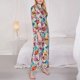 thumbnail image 3 of Fotbe Skulls and Roses Conjunto de Pijama de Manga Larga para Mujer con Estampado, Ropa de Dormir de 2 Piezas, Conjunto de Casa Suave y Cómodo con Bolsillos-X-Large, 3 of 7