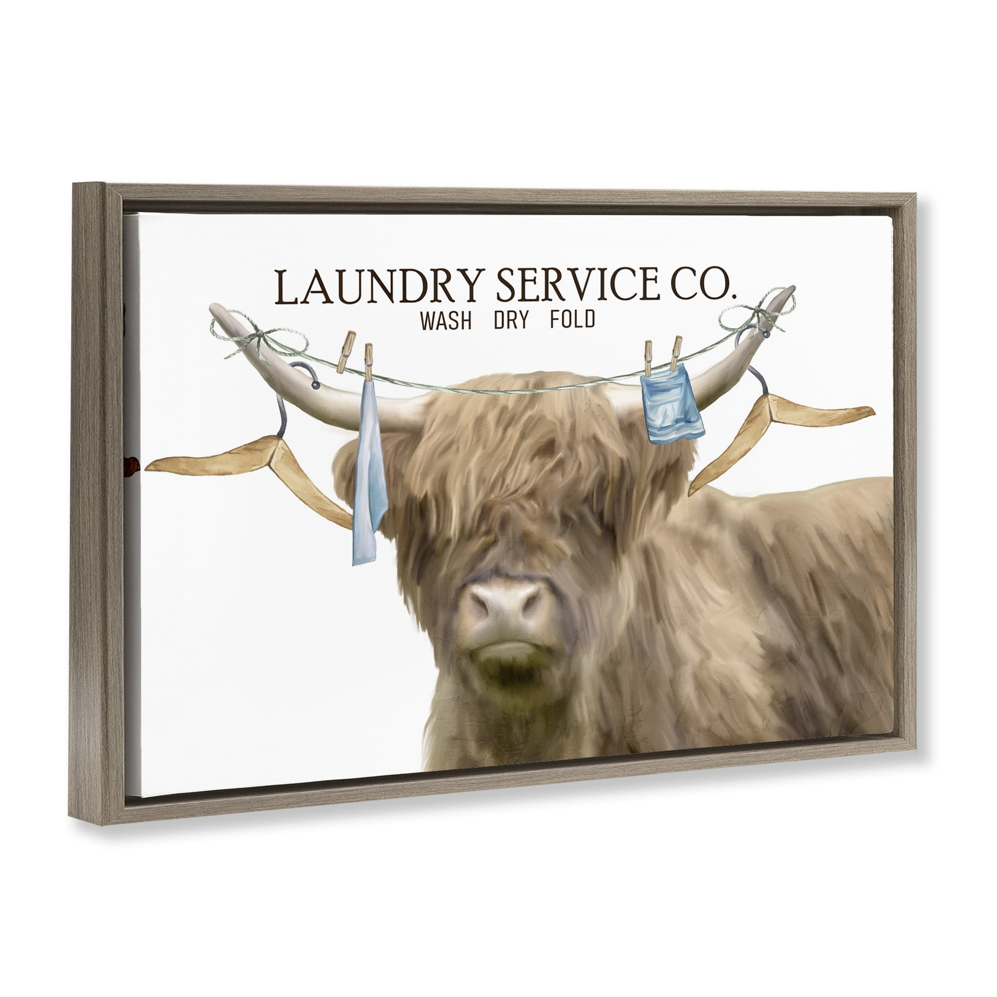 Laundry Service Cattle Brown Framed Floater Canvas Wall Art, design by Kim Allen