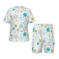 thumbnail image 1 of Fotbe Gold Stars Blue Dots Pattern Pijama Estampada de 2 Piezas para Niños – Ropa de Dormir de Manga Corta Cómoda para Niños y Niñas, Camiseta y Shorts de Algodón-Large, 1 of 6