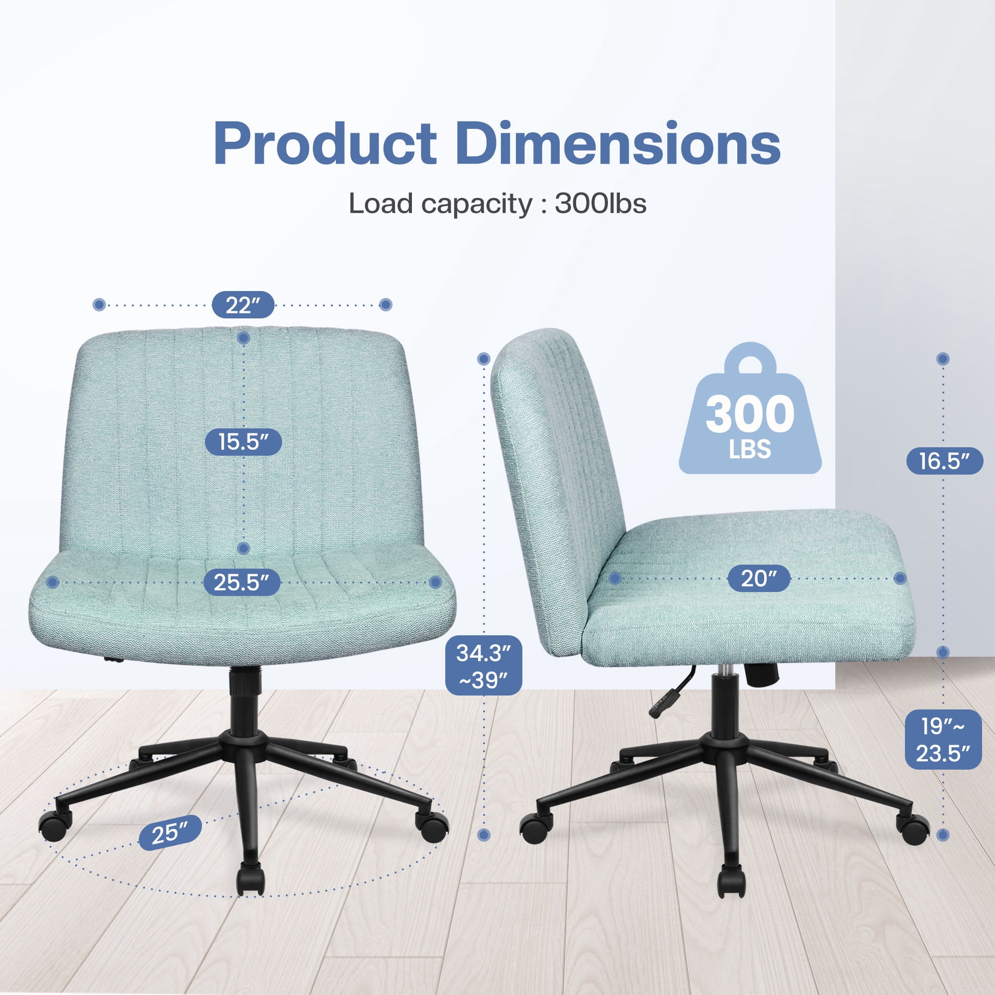 Celtoss Criss Cross Home Office Chair, Armless Swivel Task Computer Chair No Wheels, in Fabric, Vanity Style, Mint