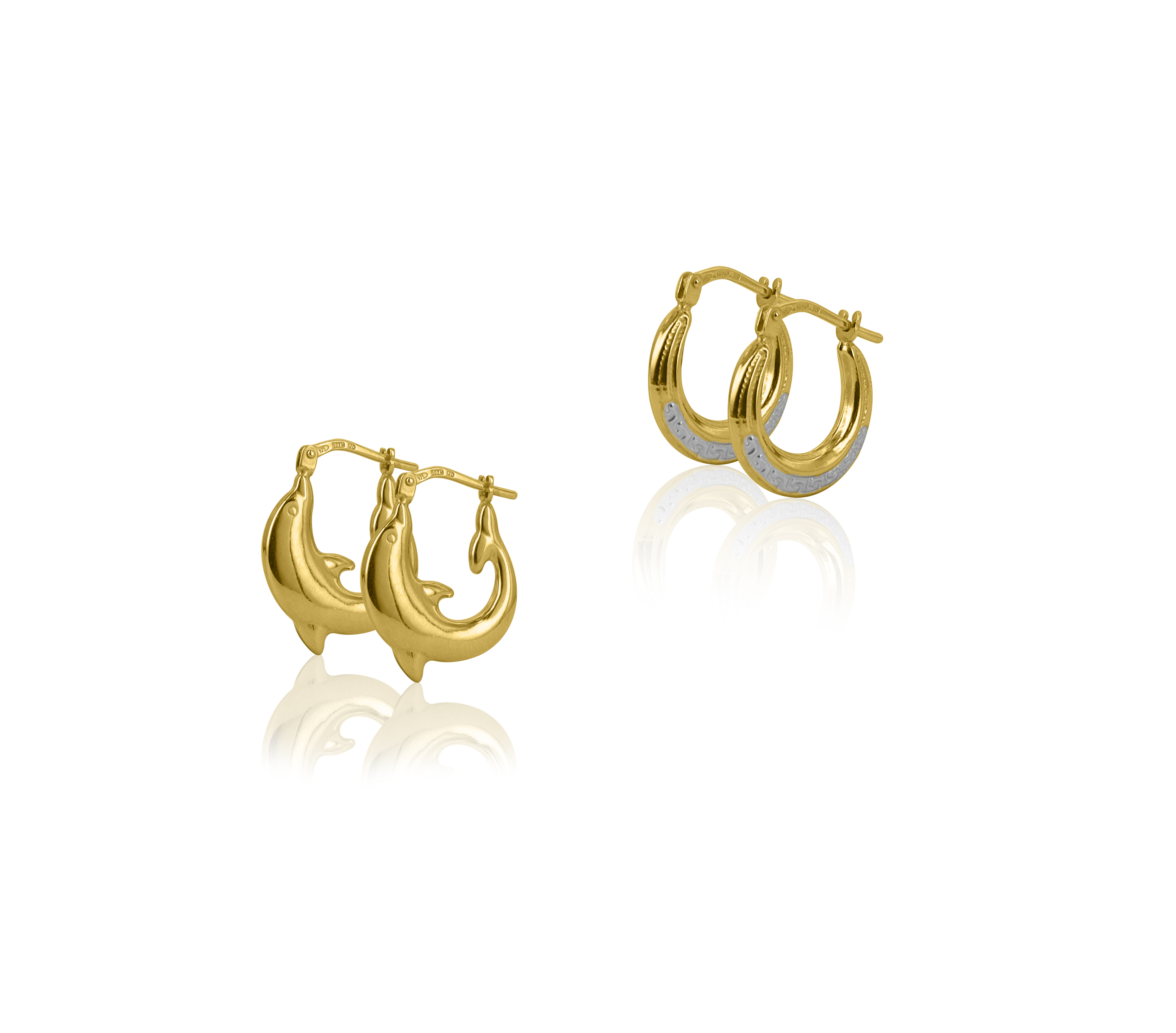 Brilliance Fine Jewelry Women's 14K Gold Plated Sterling Silver Dolphin and Greek Key Hoops Earrings