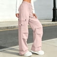 thumbnail image 5 of ITSAME Girls Cargo Pants, High Waist Multi-Pocket Drawstring Kids Fashion Casual Wide Leg Pants Pink 5-6T, 5 of 6