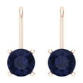 thumbnail image 3 of 14K Solid Gold Lever Back Stud Earrings for Women | 2 cttw Round Cut Simulated Blue Sapphire | Rose Gold, 3 of 5