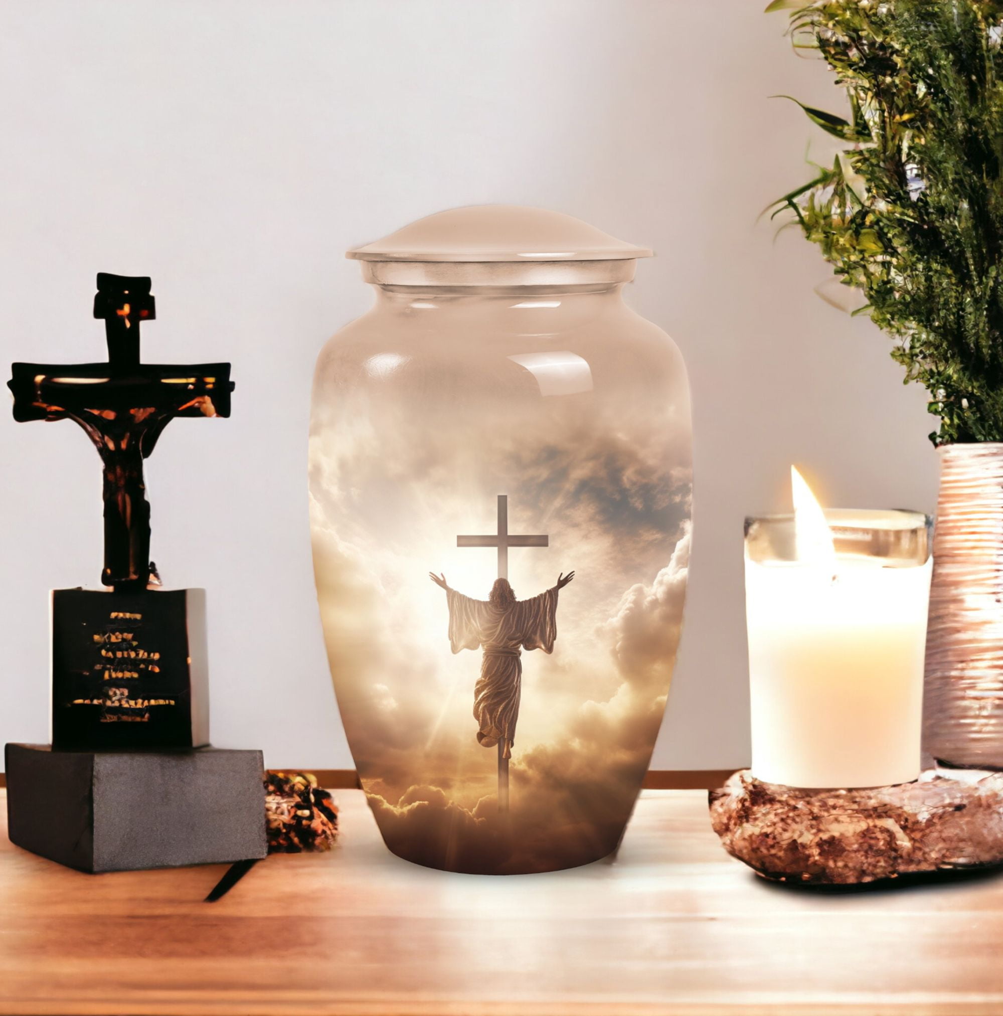 Jesus Christ In Front Of The Holy Cross In Sky - Human Urns For Ashes Adult Urns- Adult Urns For Human Ashes - Urn For Human Ashes - Urns For Ashes Adult Female (Size -10inch)
