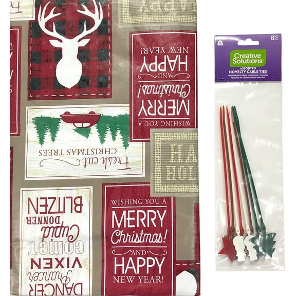 Holiday Christmas Vinyl Flannel Backed Tablecloth: Lodge Cabin 2021 (60" Inch Diameter, Multi)