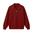 thumbnail image 7 of Womens Half Zip Pullover Sweatshirts Loose Solid Color Loose Half-ZipLong-Sleeved Turndowm Collar Tops, 7 of 7