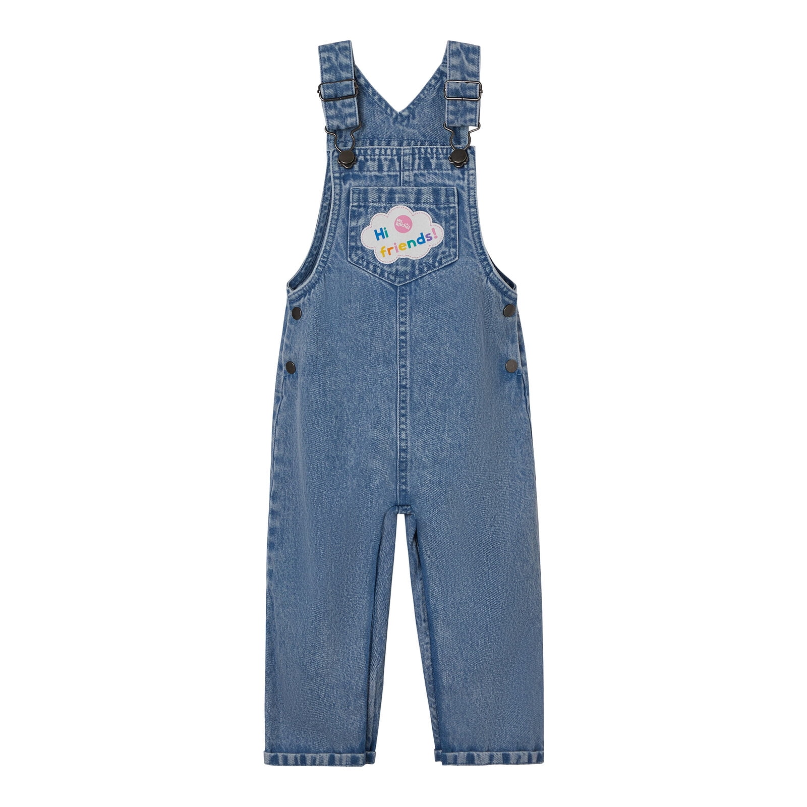 Ms. Rachel Denim Square Neck Vintage Wash Cosplay Overall, T-Shirt and Headband 3 Piece Outfit Set Infant to Toddler