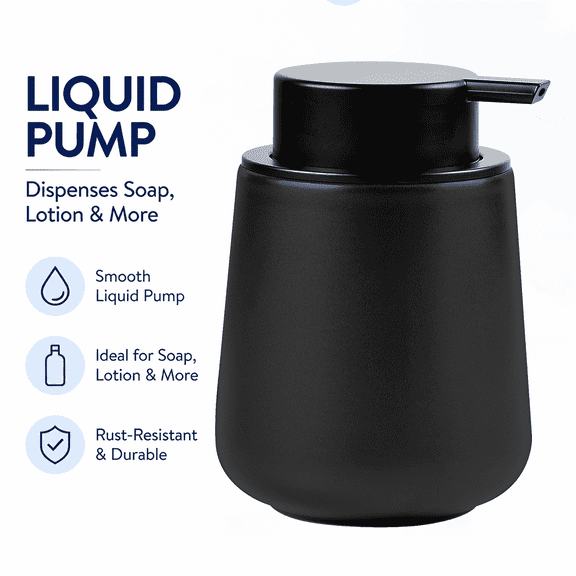 BosilunLife 12 oz Soap Dispenser, Lead-free, Matte Ceramic Hand Soap Dispenser for Bathroom, Dish Soap Dispenser for Kitchen, Black