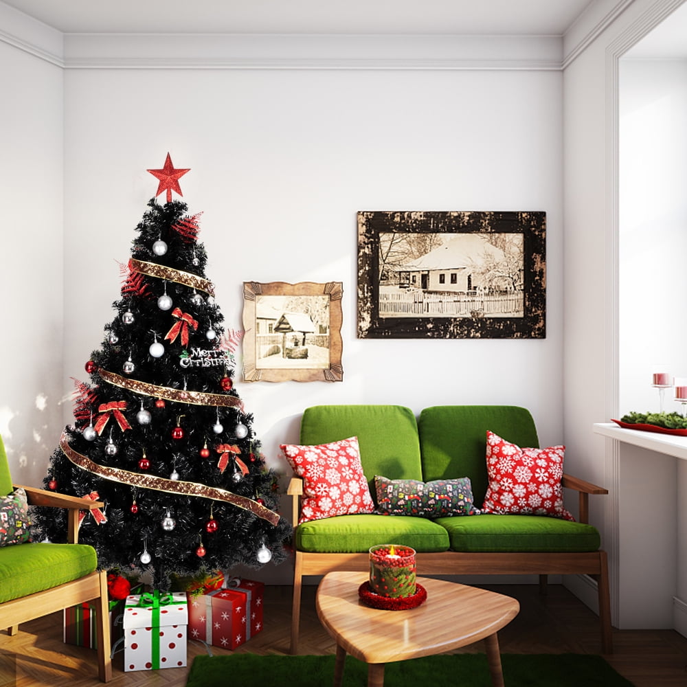 Kepooman 6FT PVC Artificial Christmas Tree with Metal Stand, Xmas Pine Tree with 1600 Branches for Indoor Outdoor Holiday Decoration, Black Kepooman 6FT PVC Artificial Christmas Tree with Metal Stand, Xmas Pine Tree with 1600 Branches for Indoor Outdoor Holiday Decoration, Black