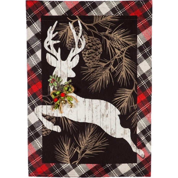 Woodgrain Reindeer Garden Flag 2 Sided Christmas