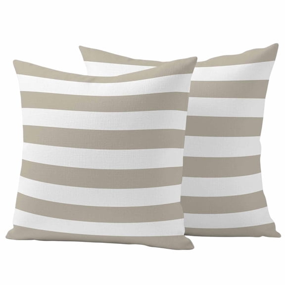 2 Pack Outdoor Waterproof Throw Pillow Covers, Beige and White Stripe Decorative Square Pillow Case Patio Pillowcases for Chair Couch Sofa 16x16in