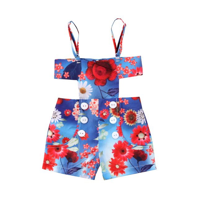 ITFABS Barboteuse Sans Manches pour Filles, Combinaison à Imprimé Floral Ajourée avec Boutons