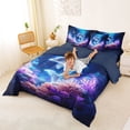 thumbnail image 4 of Manfei Neon Underwater Dolphin Twin Bedding Sets for Kids Boys and Girls, Marine Fantasy Print Bedding Comforter Set, Navy Reversible 7pcs, 4 of 6