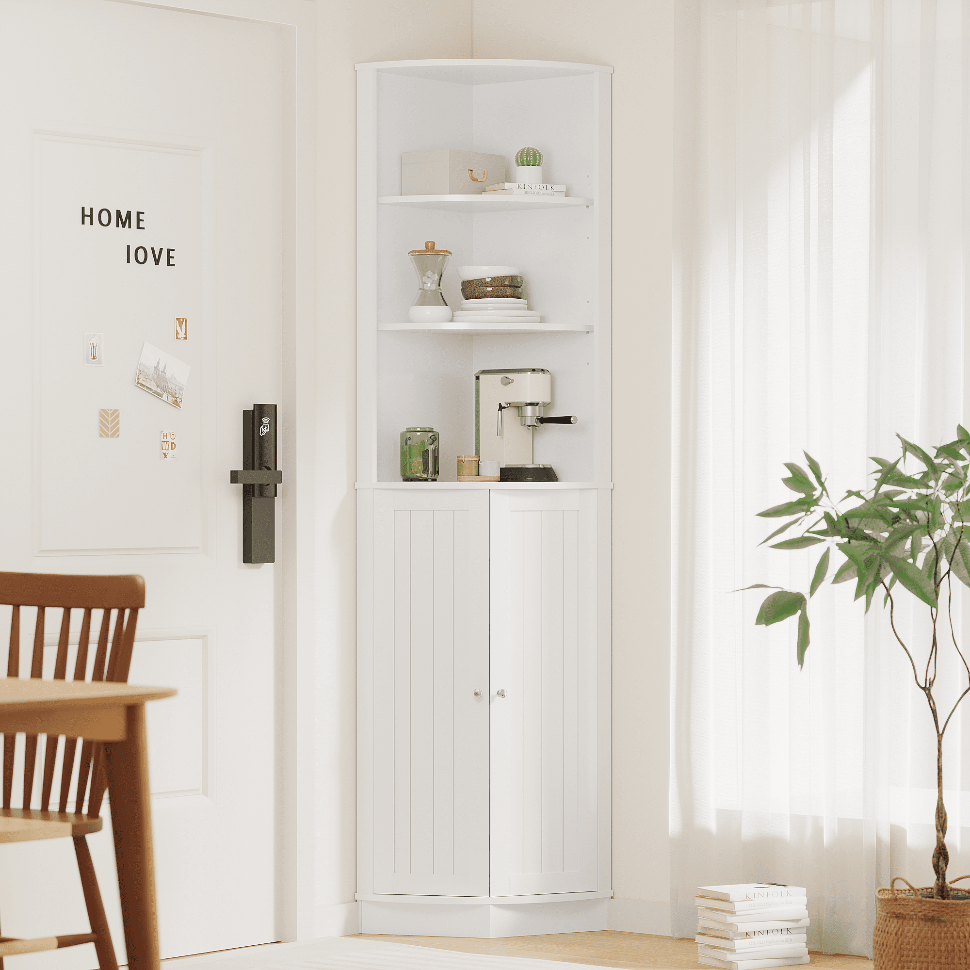67" Tall Corner Cabinet with 2 Doors and Adjustable Shelves, Narrow Freestanding Storage Cabinet Organizer, Corner Storage Cabinets for Bathroom, Kitchen, Living Room, Bedroom, Laundry Room, White