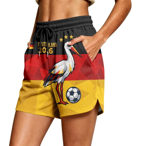 Women's Football Graphic T-Shirt, Women's Casual Loose Fit Printed Shorts with Pockets - Elastic Waist Drawstring Summer Shorts for Soccer Tournament 2026 Deep Red Size: 2XL