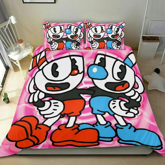 Cuphead-themed Bed Sheet Set Three Piece Set Comfortable And Skin Friendly Unique Design Home Decor Gifts For Family Friends fans36x75Inches（90cm*190cm）