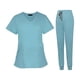 thumbnail image 5 of Uniformes de trabajo de enfermería Ropa de trabajo Mangas cortas Escote en V Top y pantalones Uniforme médico Azul claro, 5 of 9