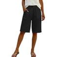 thumbnail image 2 of Only Moment Shorts for Women Polyester with Pockets High Waisted Stretch Knee Length Shorts for Women Summer Walking Shorts with Pockets for Wowomen Black,S, 2 of 5