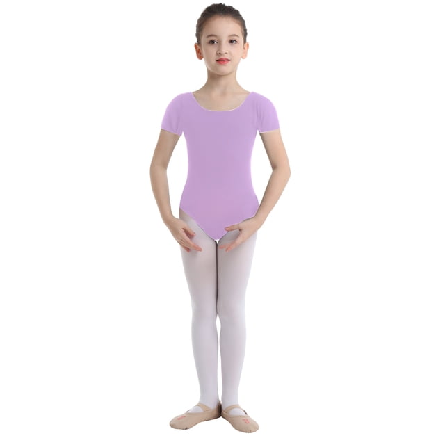 CHICTRY Justaucorps de Gymnastique Basique à Manches Courtes pour Filles, Extensible, Danse Ballet, Violet 8