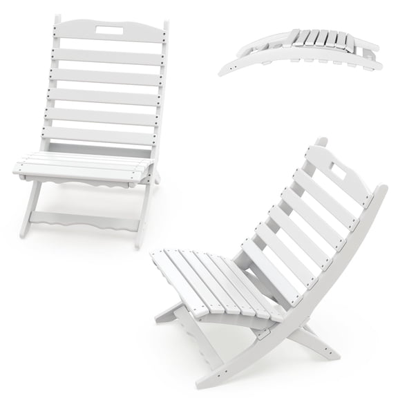 Portable Xavier Chairs Set of 2, Folding Adirondack Style Wave Design HDPE Plastic Outdoor Chairs, All Weather Resistant for Patio Lawn Beach Poolside, White