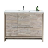 Kubebath 48″ Nature Wood Modern Bathroom Vanity with White Quartz Counter-Top