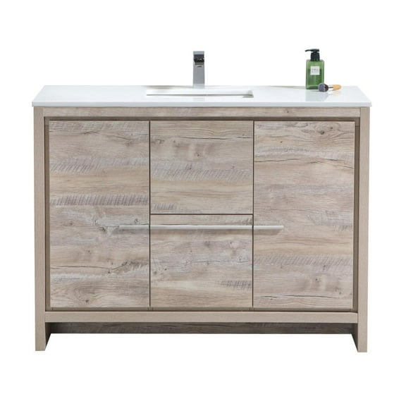 Kubebath 48″ Nature Wood Modern Bathroom Vanity with White Quartz Counter-Top