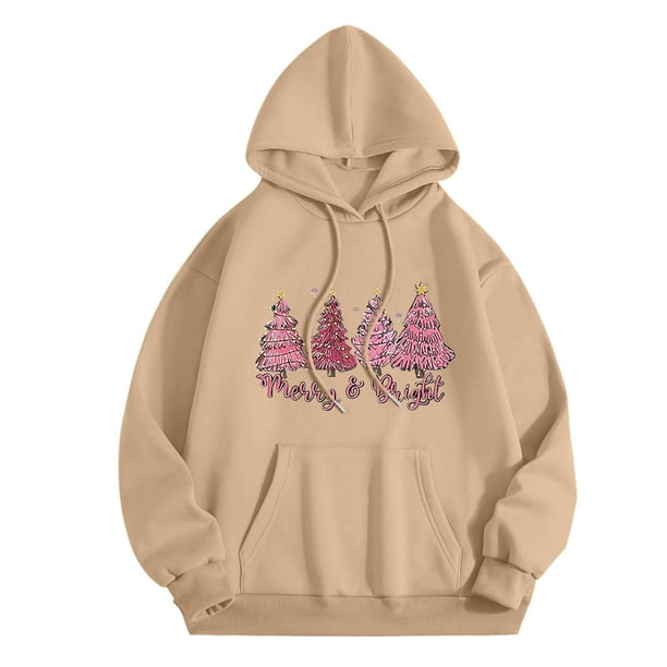 WILLBEST Sudadera Deportiva para Mujer Merry Christmas Hoodie For Women Funny Christmas Graphic Pullover Tops Xmas T Shirt Casual Long Sleeve Hoodie 1418 X-Grande