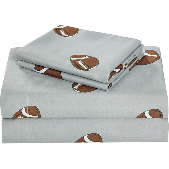 Chezmoi Collection 3-Piece Kids/Teens Sports Sheet Set, Soft Microfiber Gray Brown White Football, Twin Size