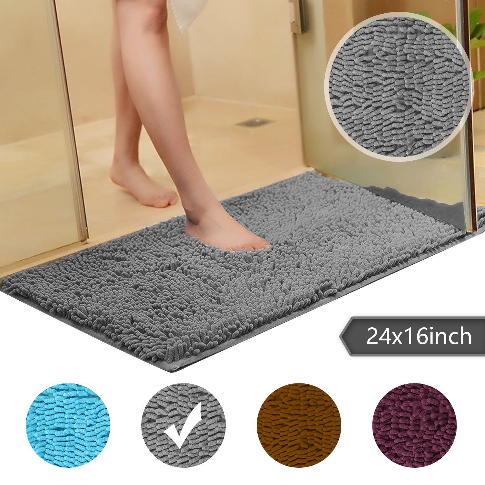60 X 40cm Non Slip Bath Mats Cotton Pile Soft & Absorbent Washable Carpet 